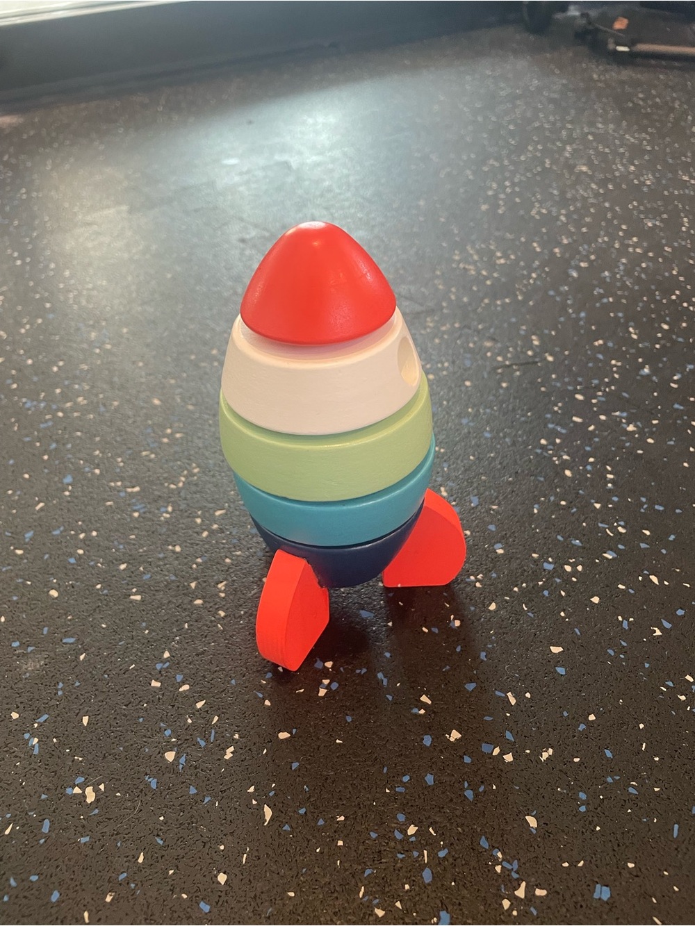 Stackable Wooden Rocket Toy in Red, White, Mint, Teal & Navy